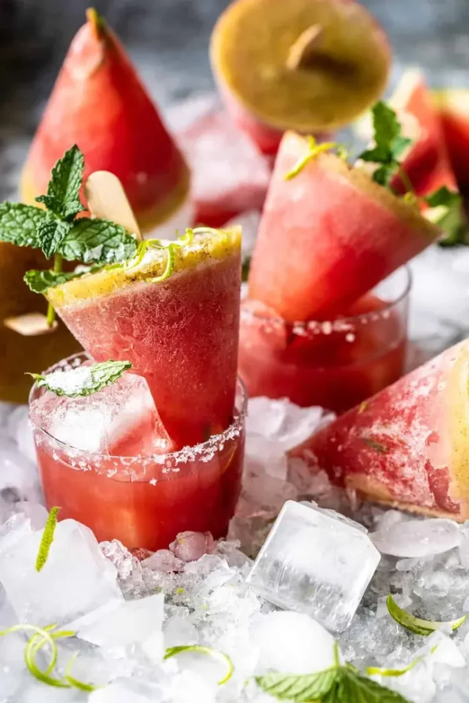 Salted Spicy Watermelon Margarita Popsicles by Half Baked Harvest - Boozy, citrusy ice pops with a spicy kick!
