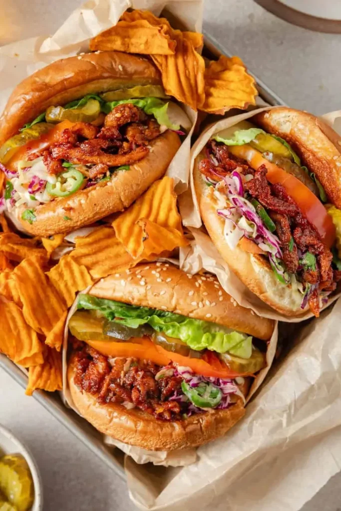 Vegan BBQ Pulled Pork Sandwich by Rainbow Plant Life - classic BBQ but plant-based! 
