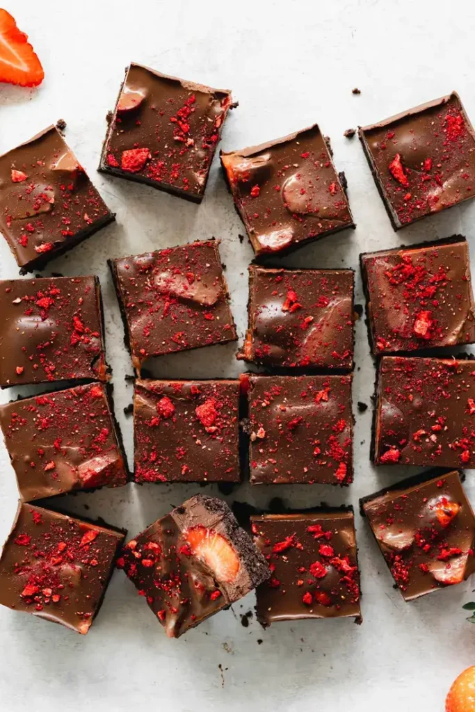 Strawberry Brownies by Addicted to Dates - no-bake, gluten-free, and completely flourless dessert recipe!
