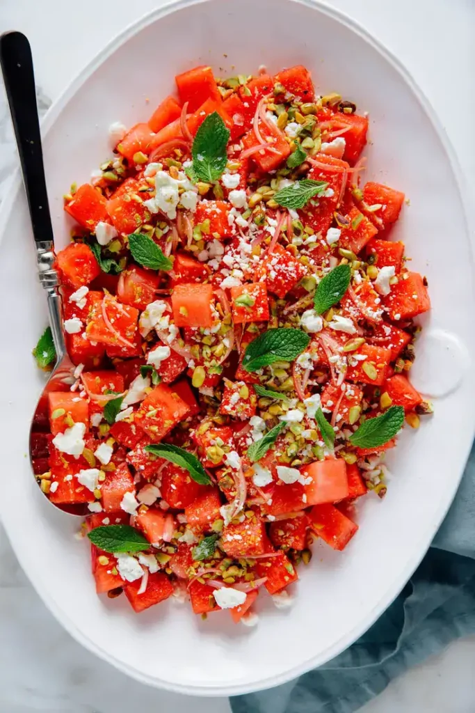 Watermelon Salad with Feta & Mint Recipe by Cookie and Kate - the perfect side dish for your Memorial Day cookout.


